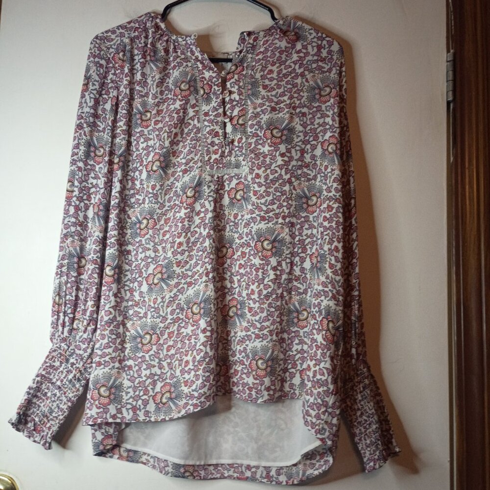 Loft Flowery Boho Hi-Low Long Sleeve Women's Blouse Top Size Medium